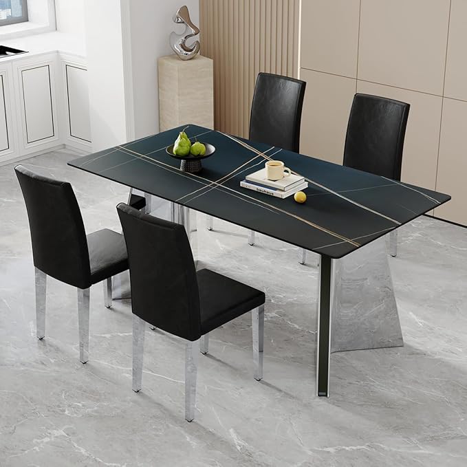 Dining Chairs Set of 4,Faux Leather with Chrome Plate Metal Legs,Armless Kitchen Room Chairs Set of 4,Max Load 300 Lbs,High Back Modern Design for Home Kitchen Living Room Bedroom