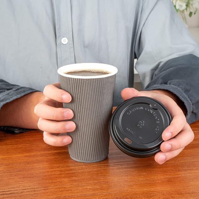 Restaurantware 16 Ounce Ripple Wall Disposable Coffee Cups, 500 Insulated Gray - Image 10