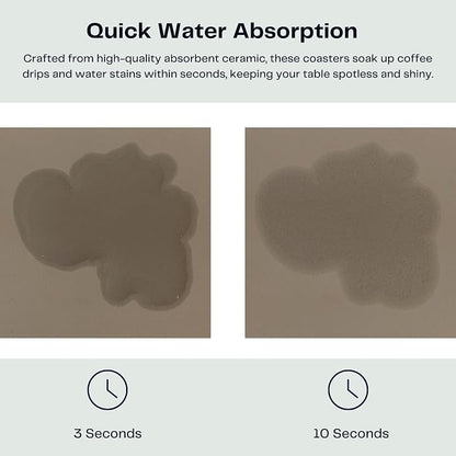 Set of 6 Taupe Coasters with Holder, Absorbent Ceramic Drink Coasters with Cork - Image 3