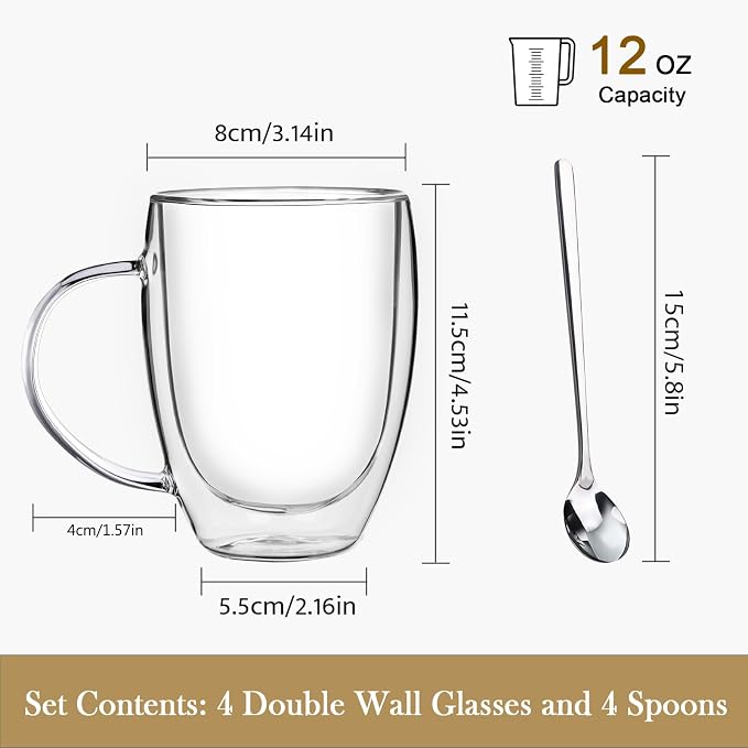 Double Wall Glass Coffee Mugs, Glass Coffee Mugs - Image 4