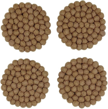 Humble Hilo Handmade Felt Coaster, 3.9 inches, Set of 4 (Brown)