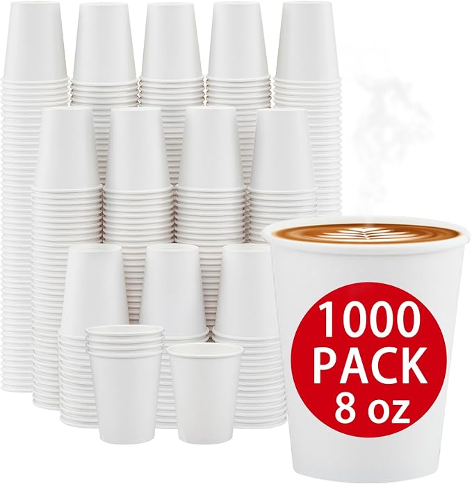 Clawsoff 1000 Count Paper Cups 8 oz Disposable Hot/Cold Coffee Cups White | by BuyNow