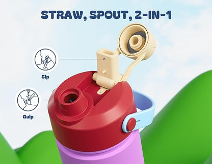 12 oz Kids Water Bottle for School: 2-in-1 Straw Spout Lid, Keep 24H Cold - Image 4