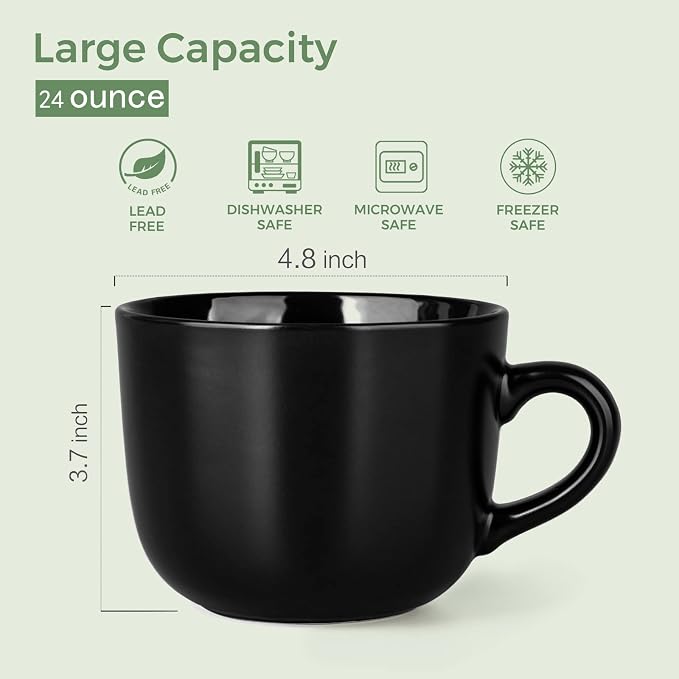 AmorArc 24 oz Soup Mugs with Handles, Jumbo Ceramic Bowls Mugs Set with handles - Image 2