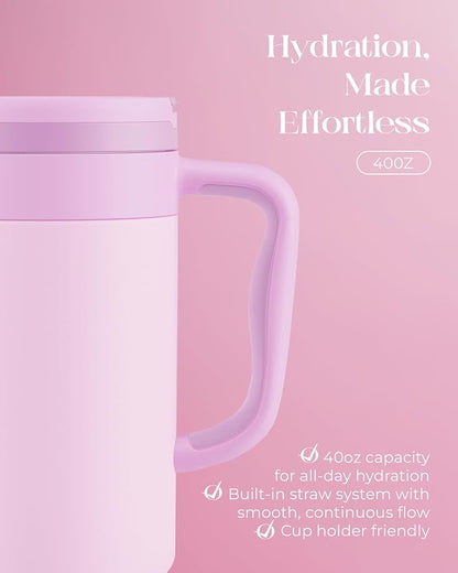 40 oz Insulated Tumbler with Handle and Push-Button Straw Lid, Stainless Steel - Image 5