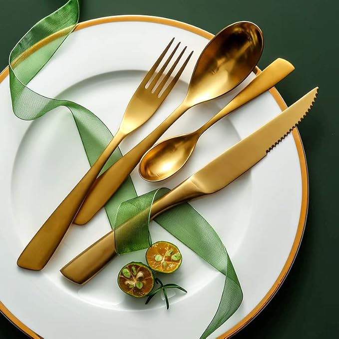 72 Piece Gold Silverware Set for 18,Modern Unique 18/10 Stainless Steel Flatware Cutlery Set, Eating Tableware Set,Vintage Luxury Style Cutlery Set for Home Restaurant Wedding Party