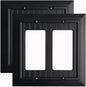 Beadboard Outlet Covers Wall Plates, Bamboo Fiber Light Switch Covers, Natural Material Electric Receptacle Decorative Switch Plate Outlet Cover Matte Black (2 Gang Decorator 2 Pack)