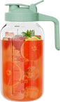 Glass Pitcher with lid, 64 oz Wide Mouth Mason Jar | Dual leak-proof lid by Junvpic