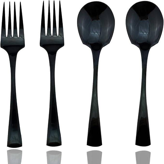 JASHII 18/10 Stainless Steel Mirror Polished Black 2 Pcs Spoon & 2 Pcs Fork by JASHII