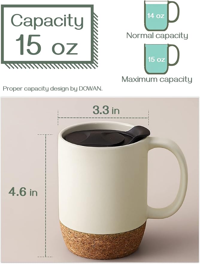 DOWAN Coffee Mugs Set of 2, 15 OZ Ceramic Mug - Image 4