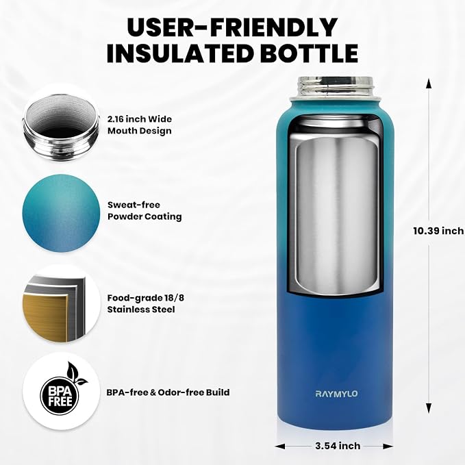 RAYMYLO Insulated Water Bottle 40 oz, Triple Wall Vacuum Stainless Steel | - Image 5