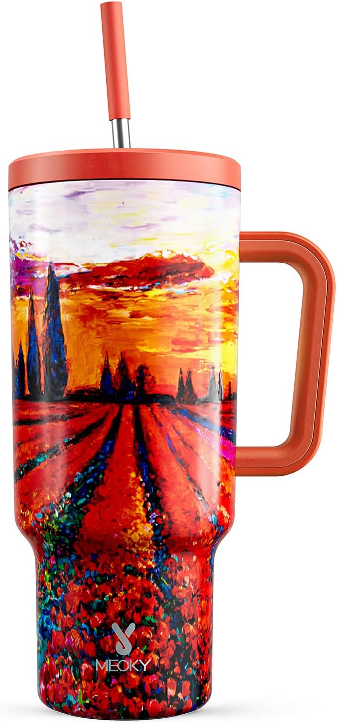 Meoky 40 oz Tumbler with Handle and Straw: Stainless Steel Insulated Tumbler by MEOKY