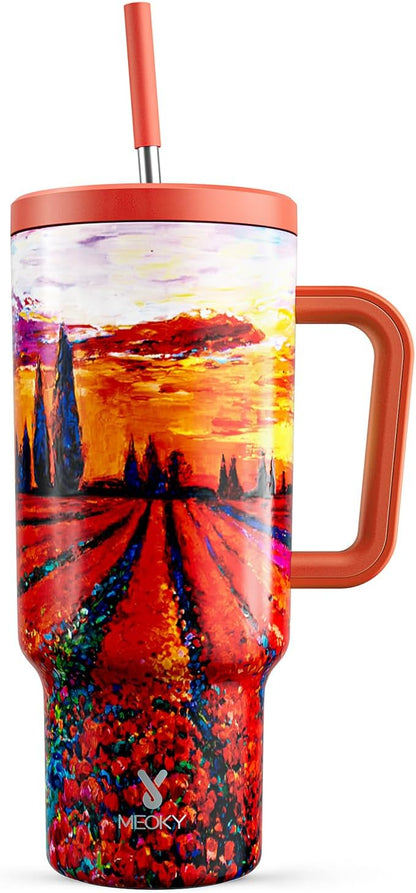 Meoky 40 oz Tumbler with Handle and Straw: Stainless Steel Insulated Tumbler by MEOKY