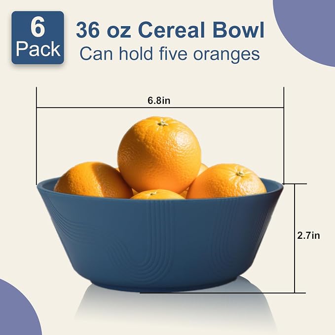 36 oz Wheat Straw Bowl, Unbreakable Cereal Bowls Set of 6, Microwave and - Image 2