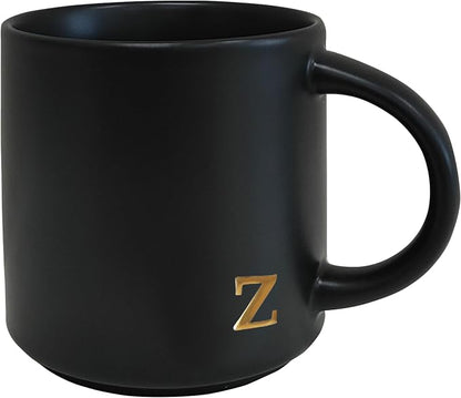 COLLECTIVE HOME Black Ceramic Coffee Mug, 15 oz Golden Monogram Tea Cup | by COLLECTIVEHOME