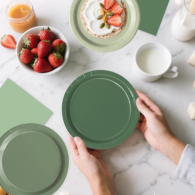 Oigco 60 PCS Sage Green Paper Plates, Sage Green Birthday Decorations, Gradient - Image 7