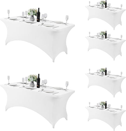 Fokitut 6 Pack Spandex Table Cover for 6FT Table Universal Fitted Stretch Tablecloth for Party, Banquet, Wedding and Events-White