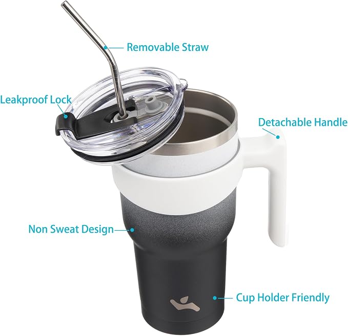 Konokyo 30 oz Tumbler with Handle and Straw, Insulated Travel Mug | Day Night; - Image 2