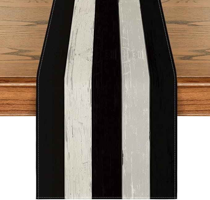 Artoid Mode Black and White Retro Rustic Wood Texture Table Runner, Seasonal by ArtoidMode
