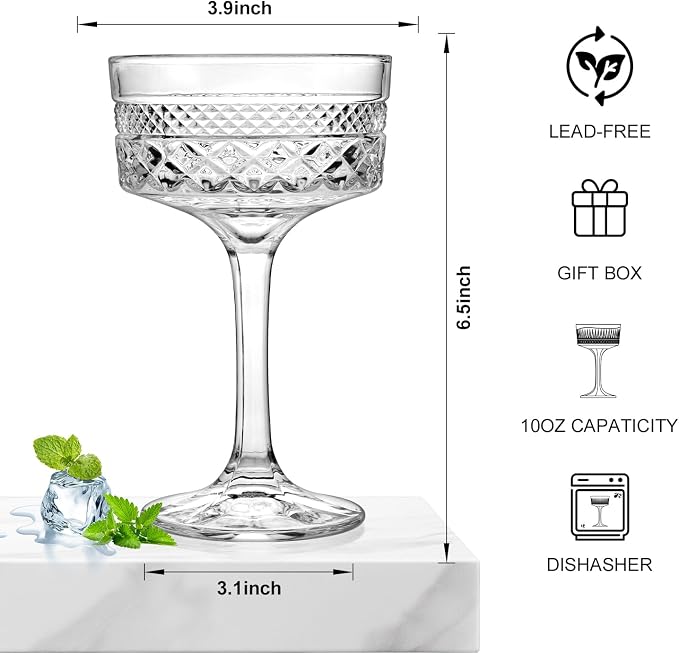 4Pcs Coupe Glasses, 10oz Vintage Martini Glasses Set, Lead-free Crystal Coupe - Image 3