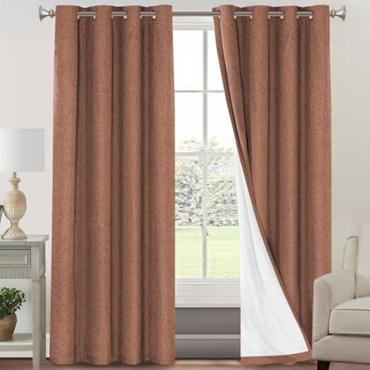 PrinceDeco Linen 100% Blackout Curtains 84 Inches Length 2 Panels Set Grommet Linen Textured Curtains for Bedroom Soundproof Window Treatment Drapes with White Liner, 42" Wide Per Panel, Washed Spice