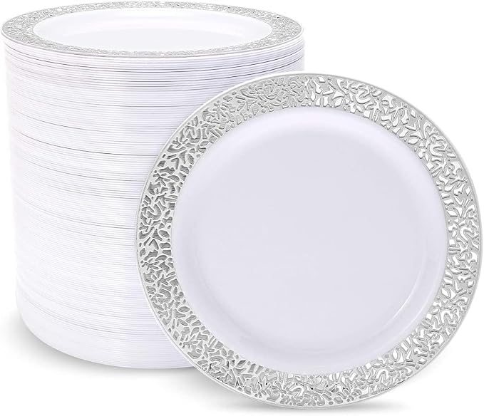 100 Pack Elegant White Plastic Plates by supernal