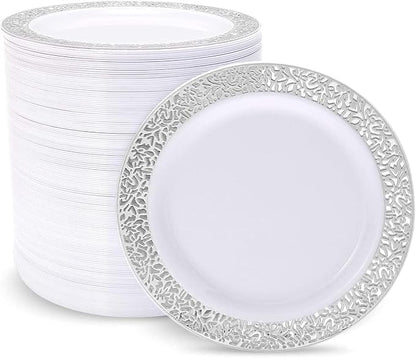 100 Pack Elegant White Plastic Plates by supernal