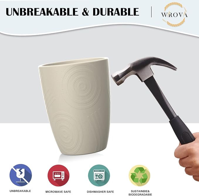 Wrova Wheat Straw Cups 8 PCS Good Alternative to Plastic Reusable Cups 12 oz - Image 6