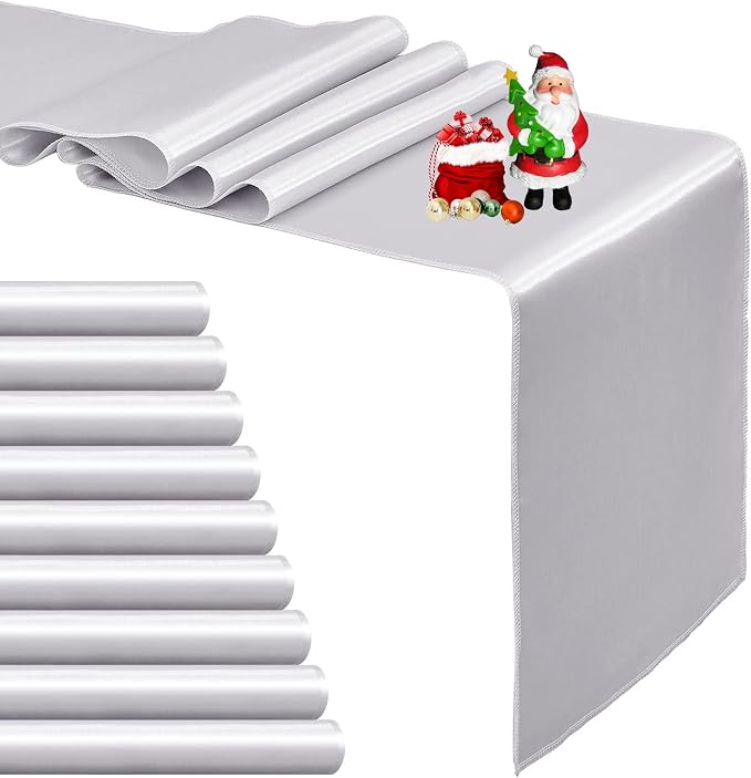 10-Pack Silver Satin Table Runner 12 x 108 Inch Long Bright and Smooth Silk - Image 8