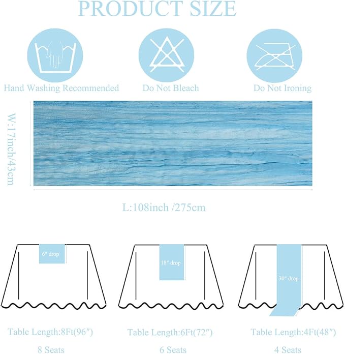 6Pack Baby Blue Cheesecloth Table Runner 17x108 inch Baby Blue Table Runner | - Image 3