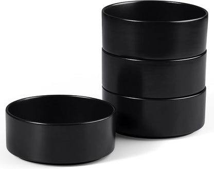 E-far Cereal Bowls Set of 4, 25oz Black Ceramic Deep Soup Bowls by E-far