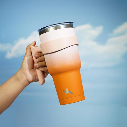 Konokyo 40 oz Tumbler with Handle and Straw, Insulated Travel Mug | Coral; - Image 5