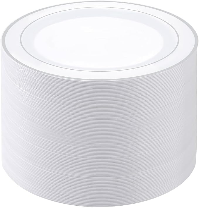 PULOTE 100PCS Silver Plastic Plates by PULOTEpartywareWesupplyproductsandyouenjoylife