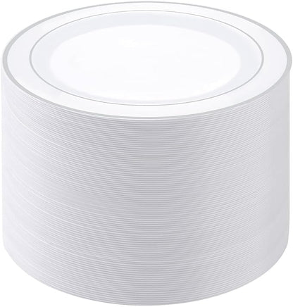 PULOTE 100PCS Silver Plastic Plates by PULOTEpartywareWesupplyproductsandyouenjoylife