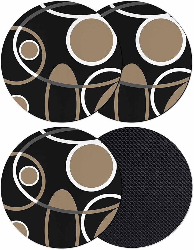 Black Brown Coasters Set of 4, Non-Slip Cup Coaster Mat by PIEPLE