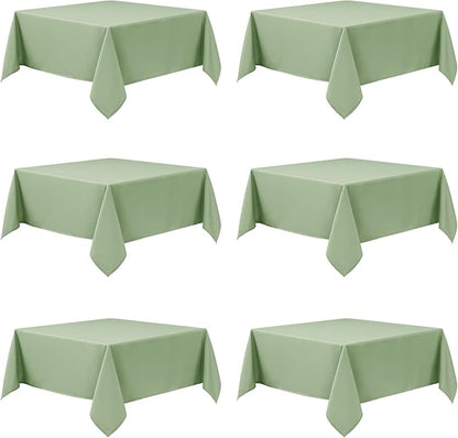 6-Pack Sage Green Tablecloths for Square Tables, 70 x 70 Inches, Stain-Resistant Polyester Fabric for 3 Foot Tables - Washable Table Covers for Weddings, Banquets, Birthday Parties, Events