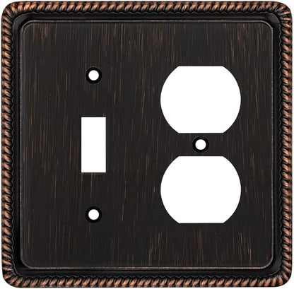 Henne Bery Rope Edge Decorative Wall Plate Switch Plate Outlet Cover (Toggle/Duplex, Aged Bronze)