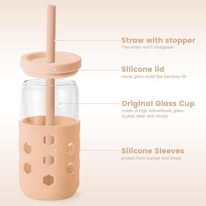 Mrsdry 16 oz Glass Cups with Lids and Straws - Image 2
