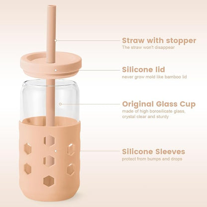 Mrsdry 16 oz Glass Cups with Lids and Straws - Image 2