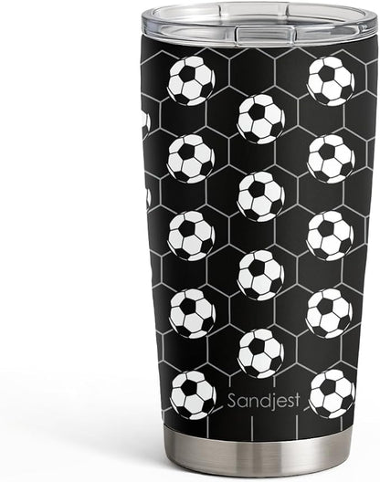 SANDJEST Soccer Stainless Steel Tumbler 20oz, Insulated Travel Coffee Cup by SANDJEST