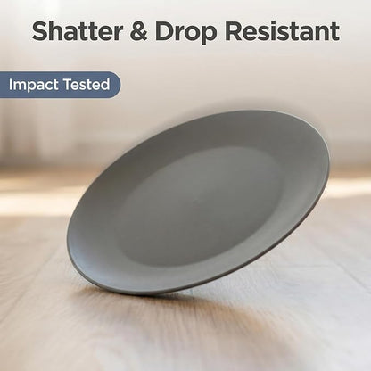 10 inch Wheat Straw Plate, Unbreakable Flat Dinner Plates Set of 8, BPA Free Dishwasher & Microwave Safe Reusable Salad, Camping for Kids Kitchen (Grey Stone)