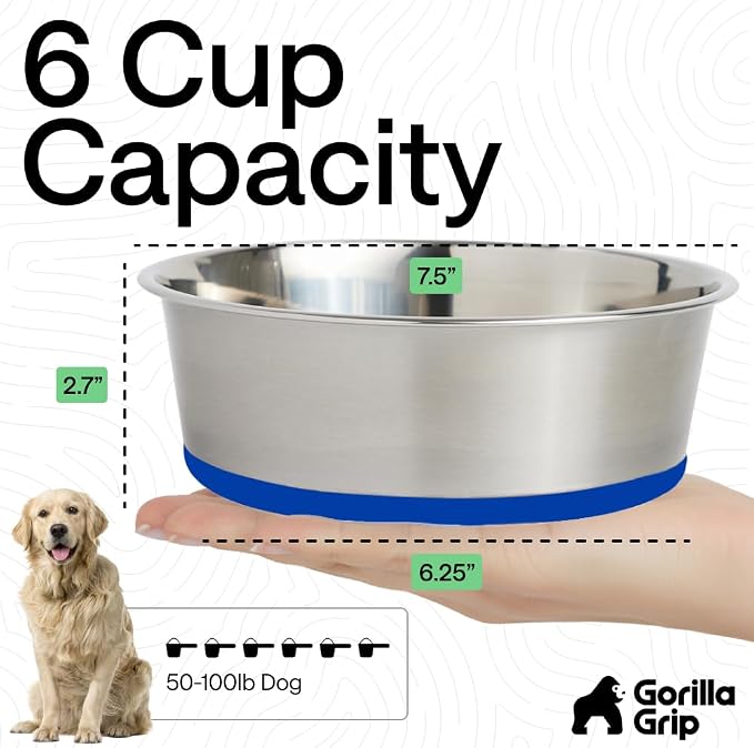 GORILLA GRIP Dog Bowls, Food Grade 304 Stainless Steel, Holds 6 Cups Each Food - Image 4