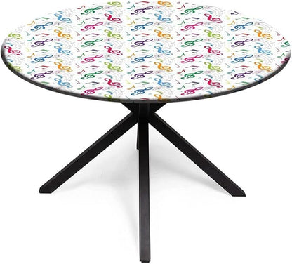Round Tablecloth, Music Decor Tablecloth for Side Table, Notes on Circle Shape Geometric Background Carnival, Fit Round Tables 32inch Diameter, for Indoor Outdoor Fits, Multy