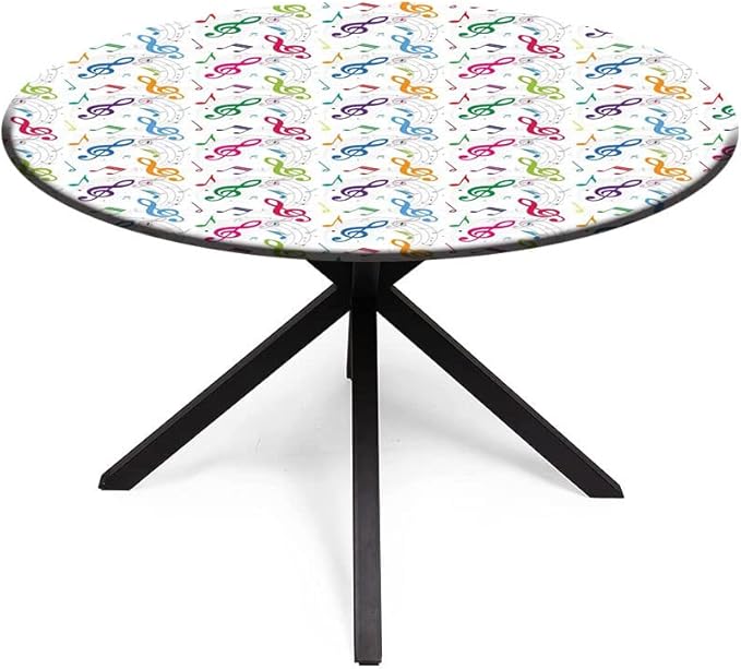 Polyester Tablecloth, Music Decor Waterproof Oil-Proof PVC Table Cloth, Notes on Circle Shape Geometric Background Carnival, Holiday Party Home Kitchen Dining Table Decoration