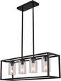 XILICON Black Dining Room Chandeliers Lighting Fixture Linear Pendant Modern 4-Light with Glass Shades Vintage Farmhouse Ceiling Light Hanging for Kitchen Island Cafe Bar