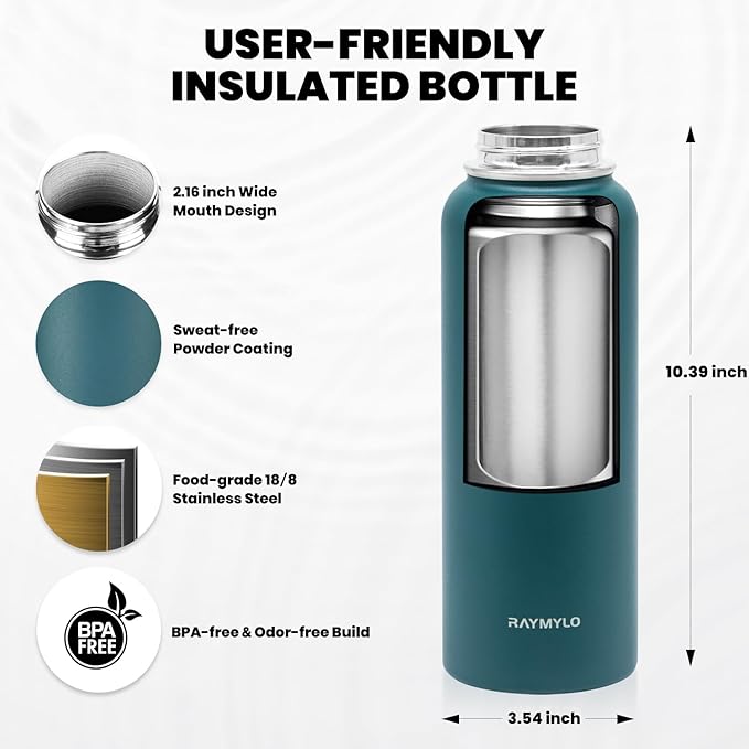 RAYMYLO Insulated Water Bottle 40 oz, Triple Wall Vacuum Stainless Steel | - Image 5