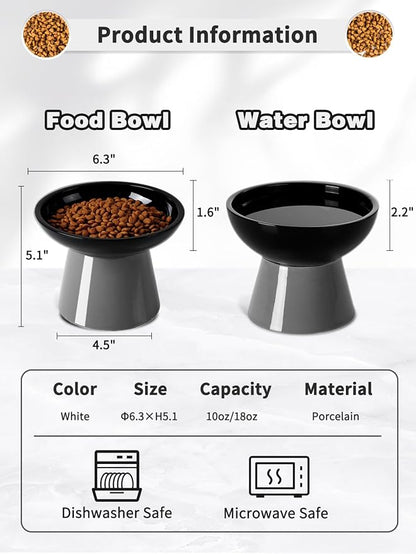 LoeJan Elevated Cat Food and Water Bowls Set, Extra Wide and Raised Ceramic - Image 2