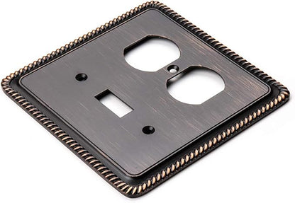 Henne Bery Rope Edge Decorative Wall Plate Switch Plate Outlet Cover (Toggle/Duplex, Aged Bronze)