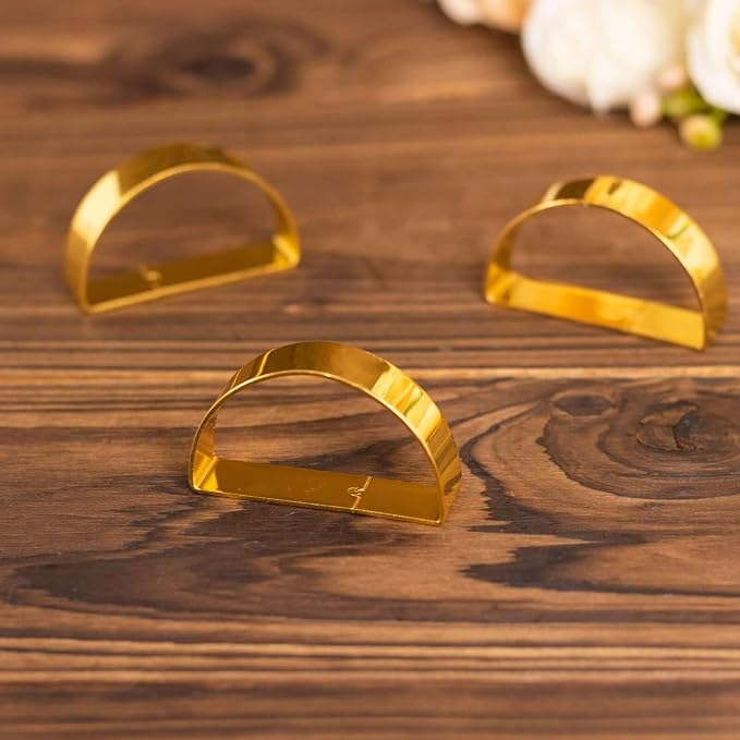 Efavormart 4 Pack | 2" Shiny Gold Metal Semicircle Napkin Rings, D-Shaped - Image 9