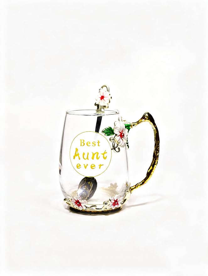 Best Aunt Ever Printed Flower Tea Glass by Guon-Wuvl
